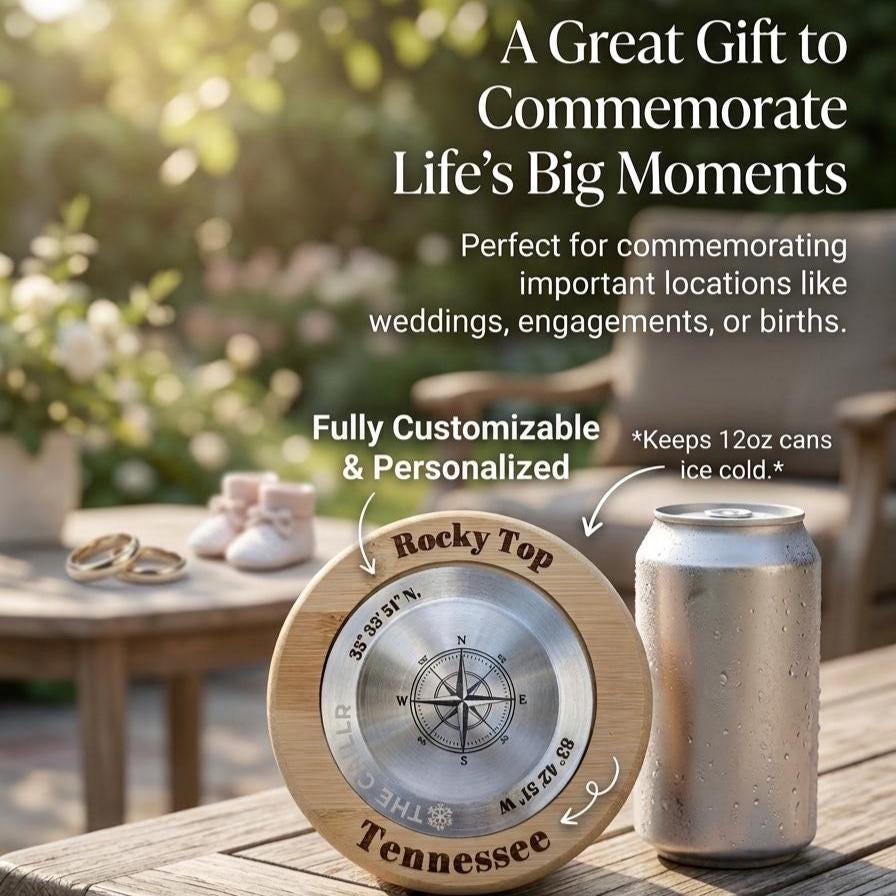 Wedding and Engagement Location Gift Bamboo Coaster with Ice Pack for 12oz Cans