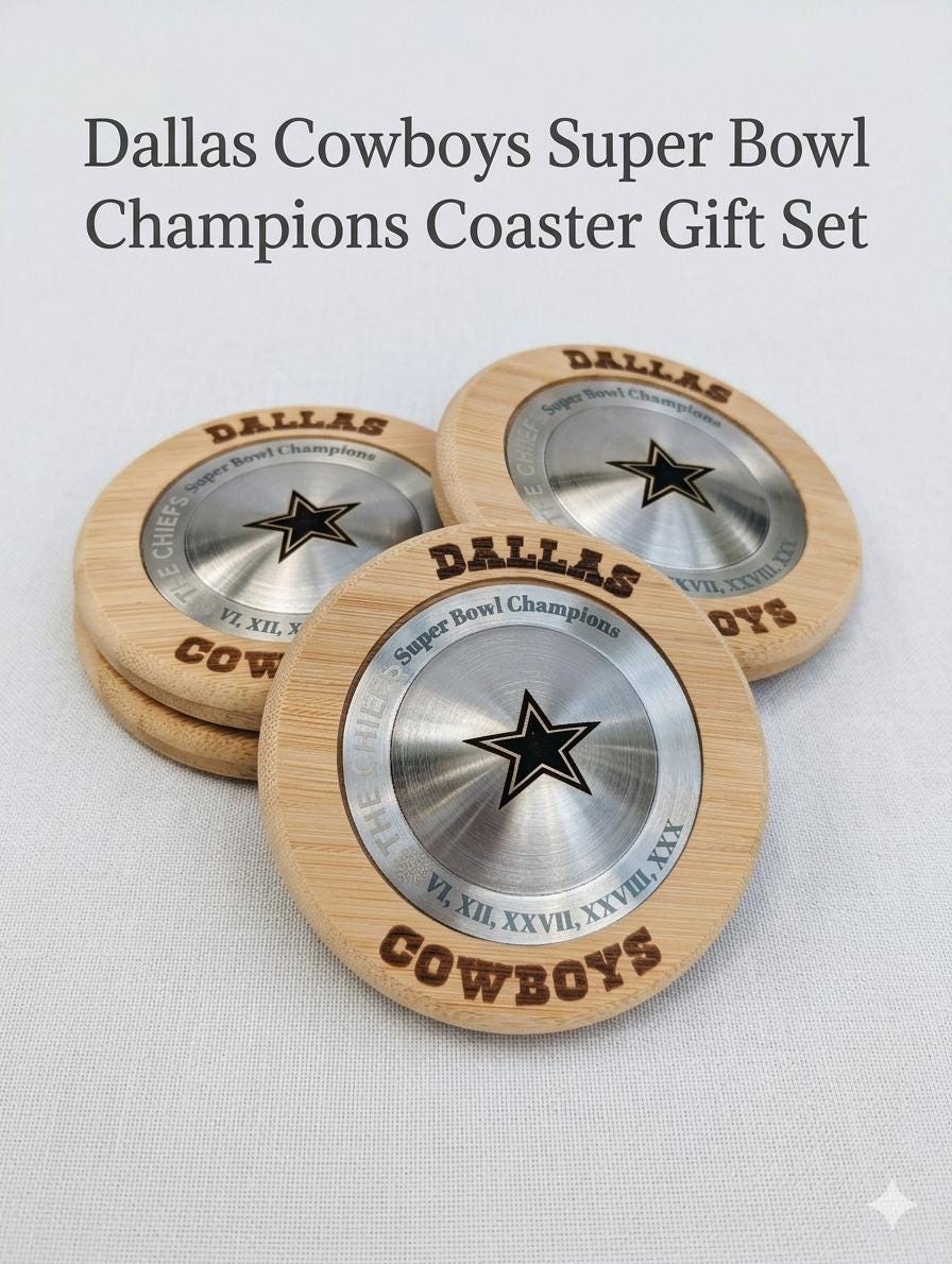 Dallas Cowboys Super Bowl Champions Bamboo Coasters with Ice Pack for 12oz Cans