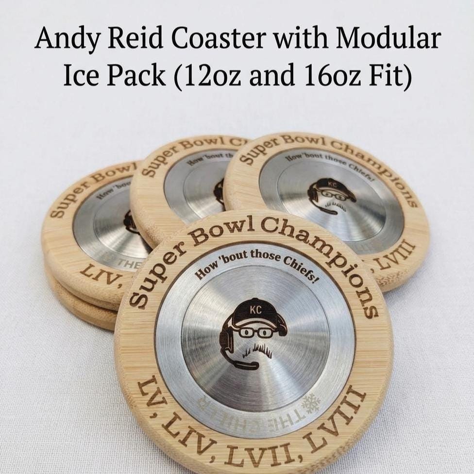 Andy Reid Chiefs Super Bowl Bamboo Coasters Gift Set
