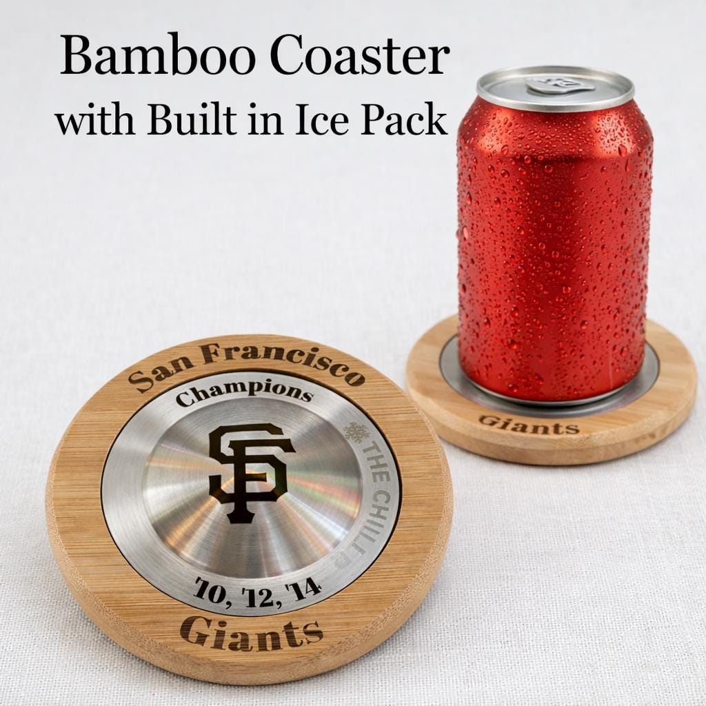SF Giants Championship Bamboo Coasters with Ice Pack for 12oz Cans